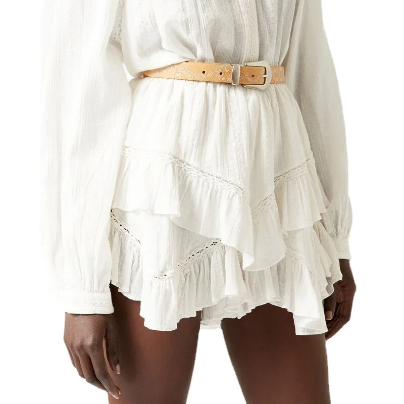 Женские кружевные юбки-шорты белые асимметричные юбки с оборками и поясом на