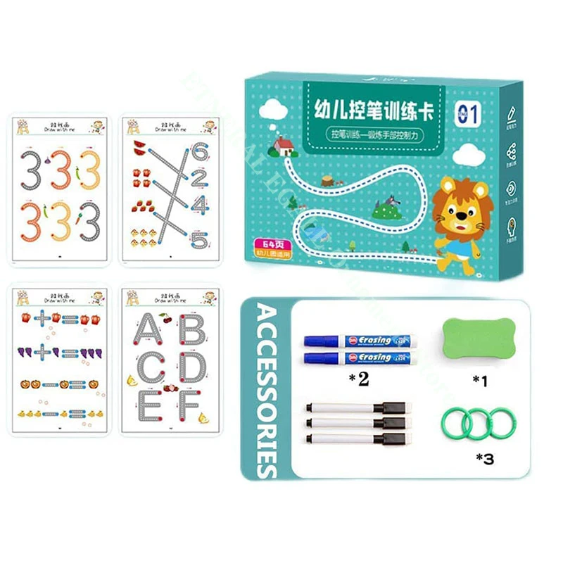 Magical Tracing Workbook Set Reusable Magic Practice Copybook for Kids with Drawing Pens and Eraser Learning To Write Alphabet