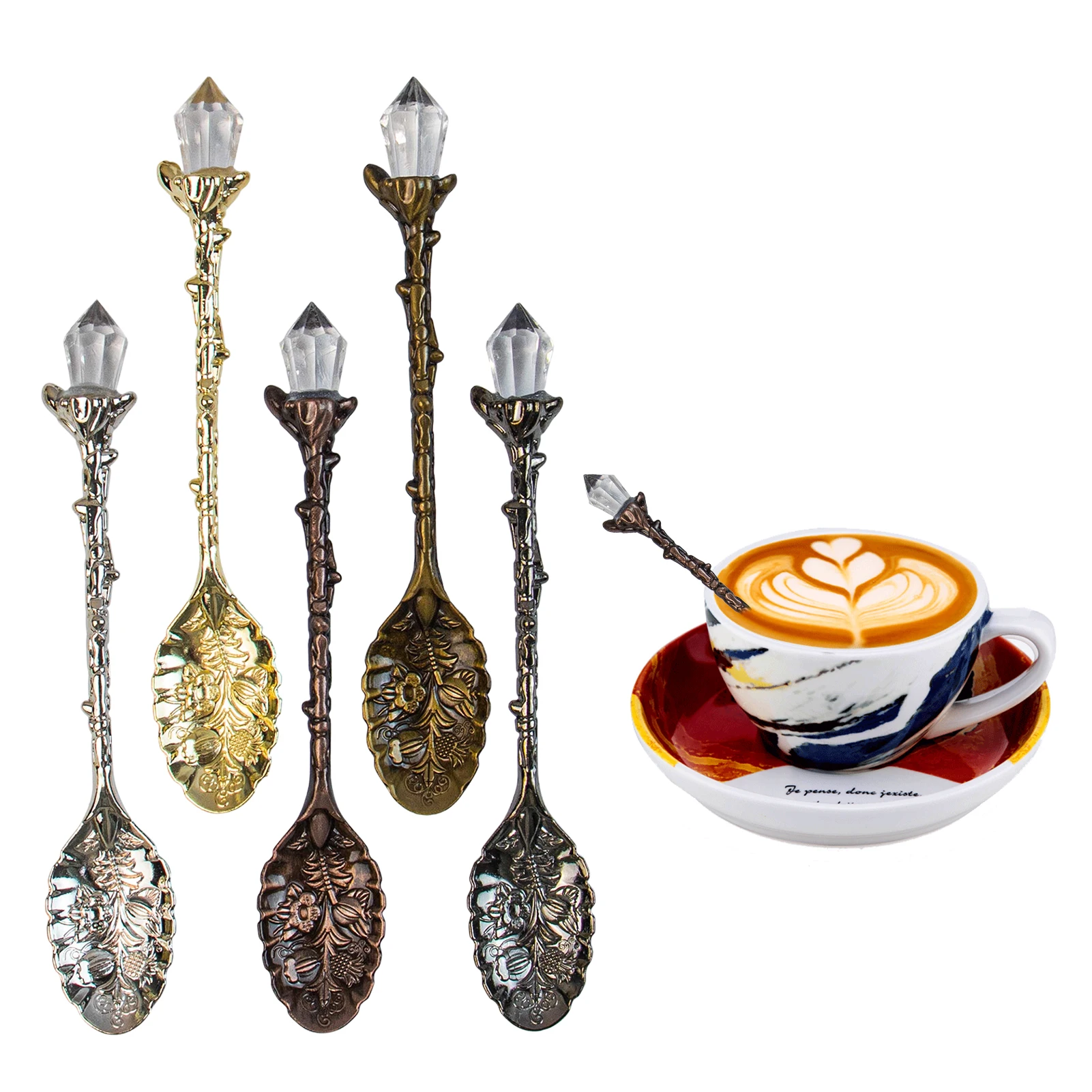

5 Pieces Retro Carved Spoon Vintage Decorative Spoons Zinc Alloy Decorative Spoon Easy To Clean Exquisite Spoon Set For Dessert