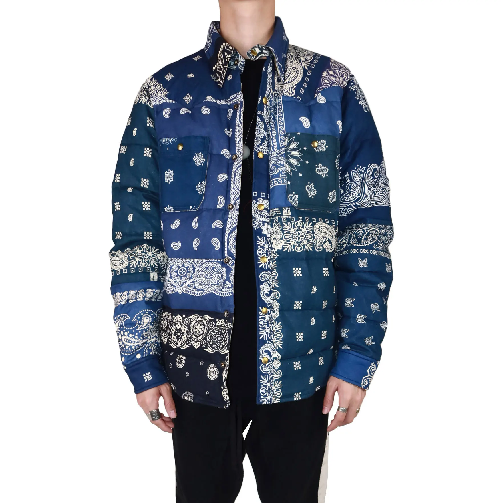 Kapital Vintage Stitched Ancient Cloth Cashew Flower Shirt Jacket Cotton Padded Men and Women Tide Thickened Blue Coat Parkas