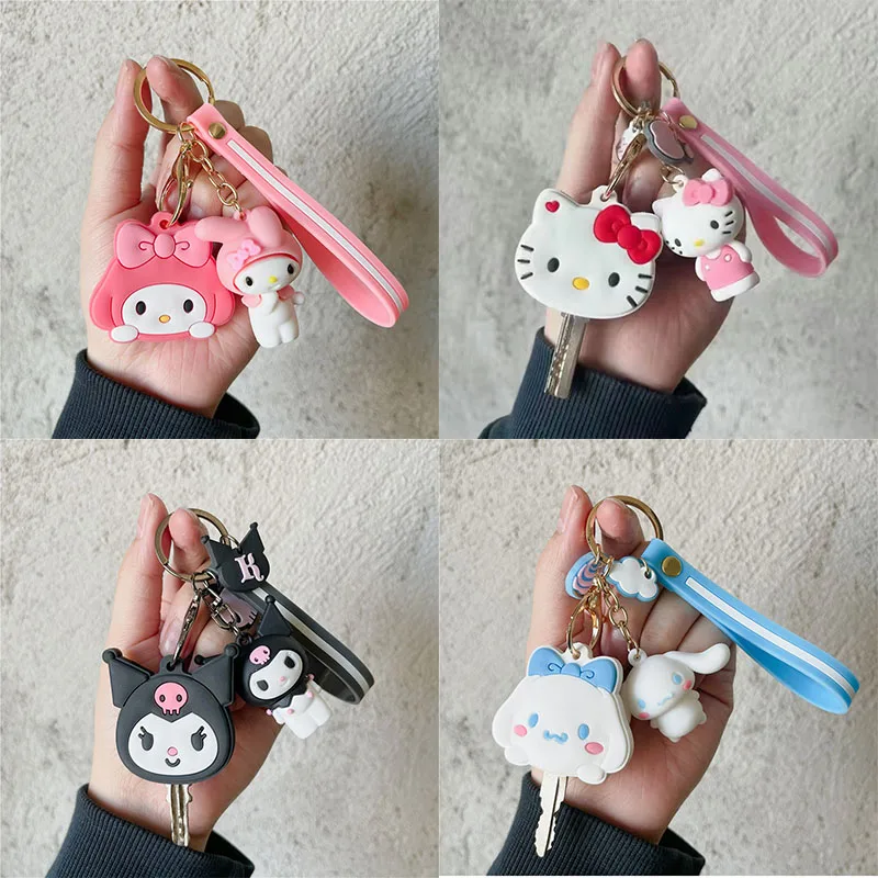 

Kawaii Keychain Silica Gel Cute Girl Sanrio Key Case Pendant Anime Kuromi Melody Cinnamoroll Access Control Card Case Gift Toys