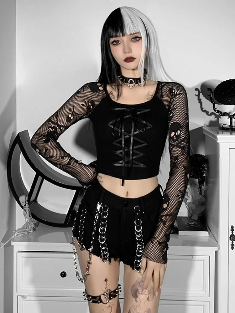 

2022 Vintage Goth Grunge Denim Shorts Women Y2k Harajuku Streetwear Chains High Waist Jeans Emo Alt Mall Goth Sexy Shorts Female