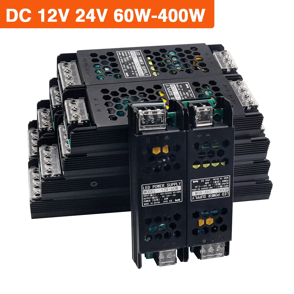 AC 180-260V To DC 12V 24V LED Driver Power Supply 60W 100W 200W 300W 400W Power Adapter Lighting Transformers