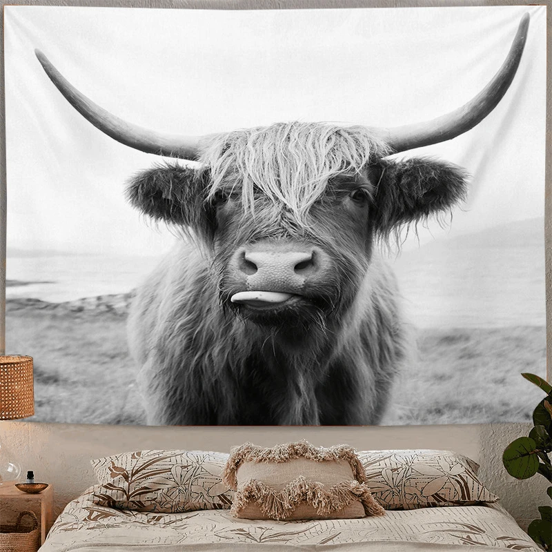 

Yak Sofa Sets Ox Head Table Cloth Animal Aesthetic Room Decor Blanket Tapestry Hippie Background Bed Account Dormitory Curtains