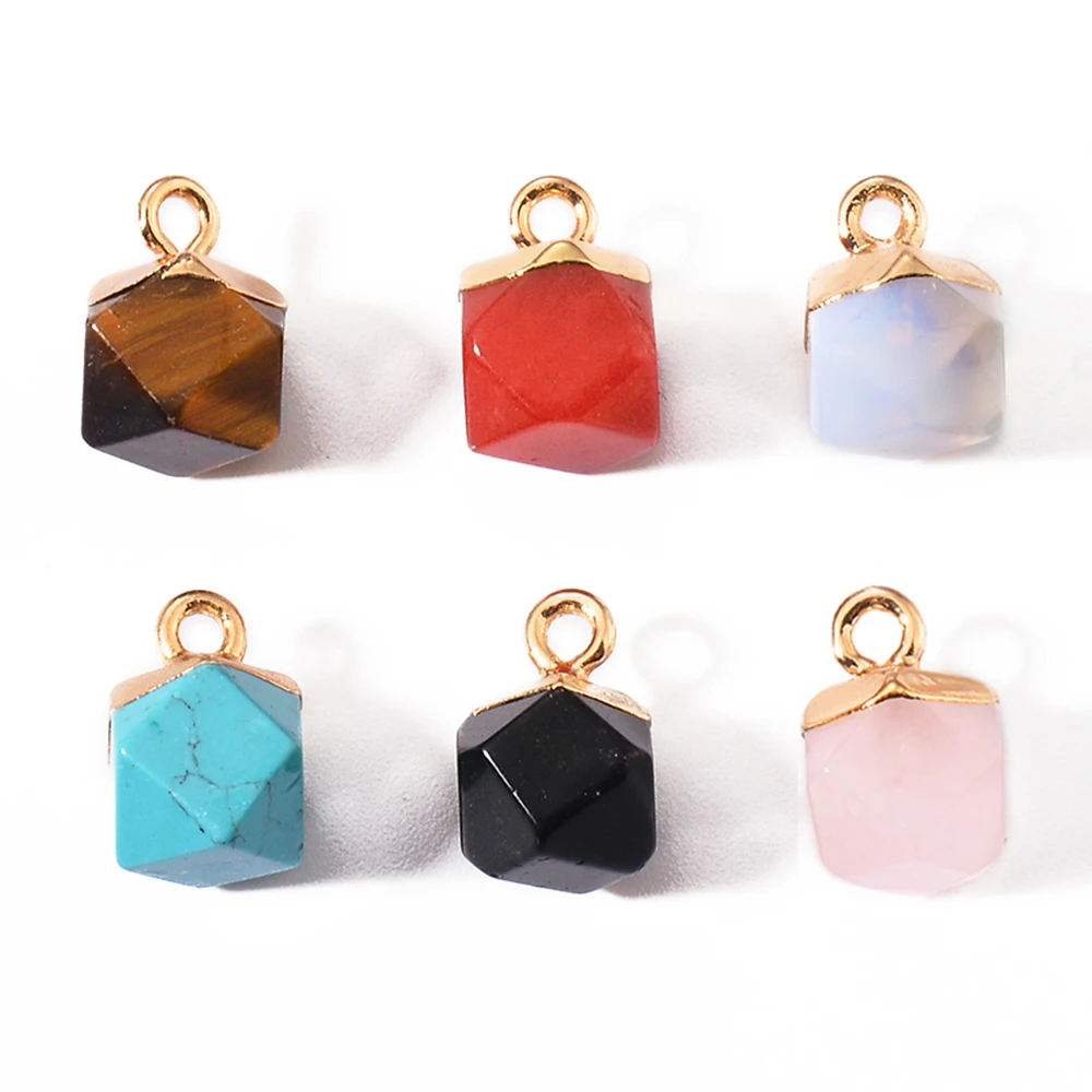 Stainless Steel Natural Stone Irregular Prism Pendant for Girl Metal Multicolor Bracelet Accessories DIY Jewelry Making Supplies