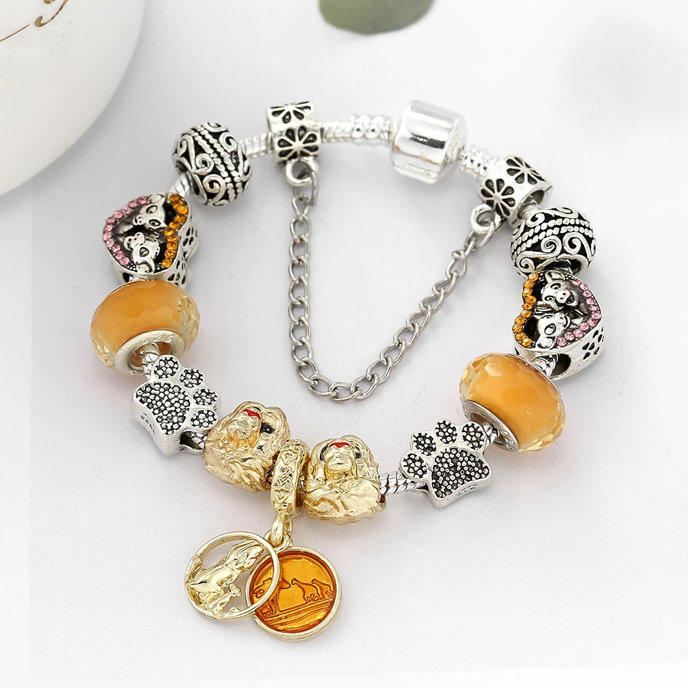 Фото Seialoy Fashion Lion Charm Kids Bracelet & Bangle Original Animal Heart Shaped Beads Bracelets For Women Men Popular Jewelry №5