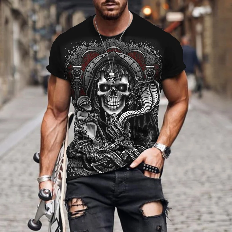 

Summer Horror Skull 3D Print T-shirt For Men Fashion Casual Loose T Shirt Oversize Round Neck Tshirt High Quality Street Tops