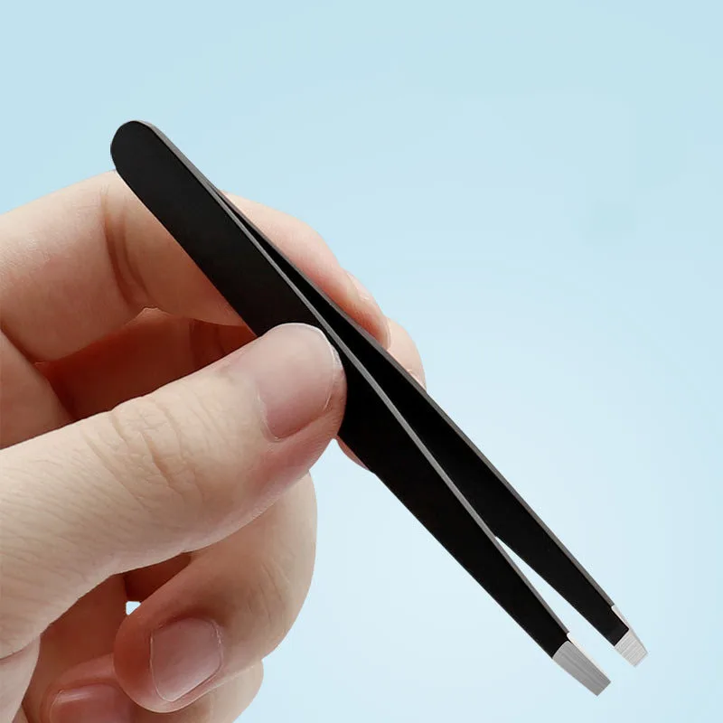 1pcs Stainless Steel Eyebrow Clip Black Oblique Flat Mouth Pointed Trimming Tweezers Plucking Beauty Tool Pince A Epiler - купить по