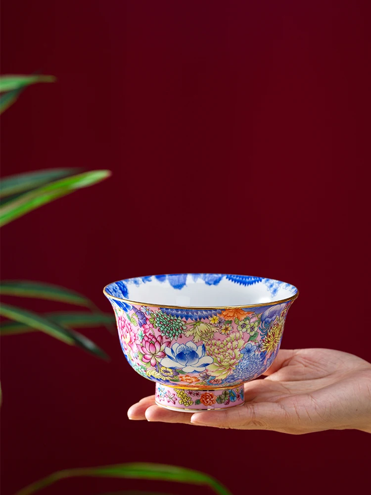 

Tableware Ceramic Enamel Irregular Chinese Household Bone China 4.8-Inch Rice Bowl 6-Inch High-End Light Luxury Table Decoration