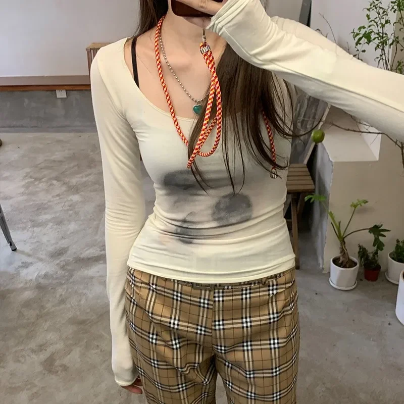 Сексуальные прозрачные сетчатые топы тонкий полупрозрачный топ с принтом