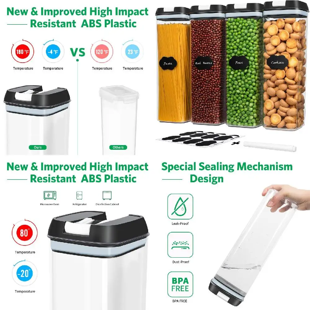 

Kitchen "4pcs Perfectly Sturdy & Durable Food Storage Containers - Organize Your Pantry, Kitchen with Ease!"