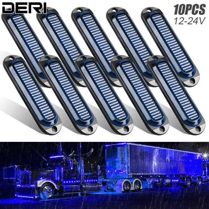 

6 светодиодов, боковые огни для грузовиков, сигнал вождения, синяя лампа, ночная подсветка, автомобильные детали для 12-24 В постоянного тока, прицепы, грузовики, фургоны, лодки