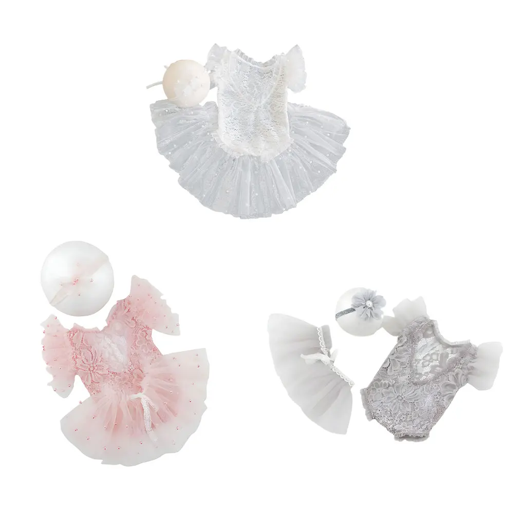 

Elegant Pearl Lace Skirt Set For Newborn Photography And Loose Newborn Photography Clothing Skin Friendly Soft