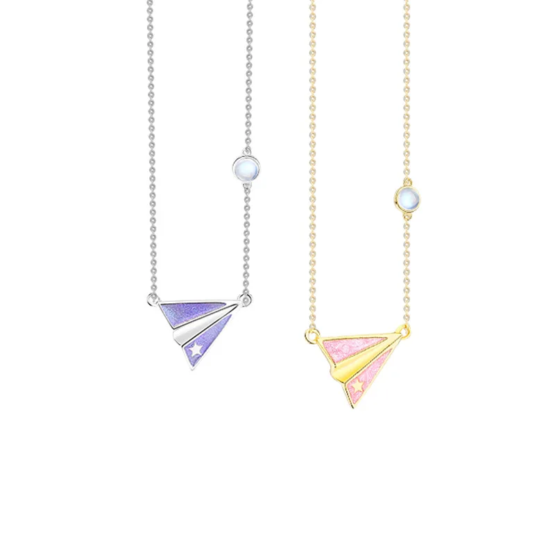 

Authentic 925 Sterling Silver Simple Paper Airplane Crystal Pendant Chain Necklaces For Girl Women Wedding Party Jewelry Gift