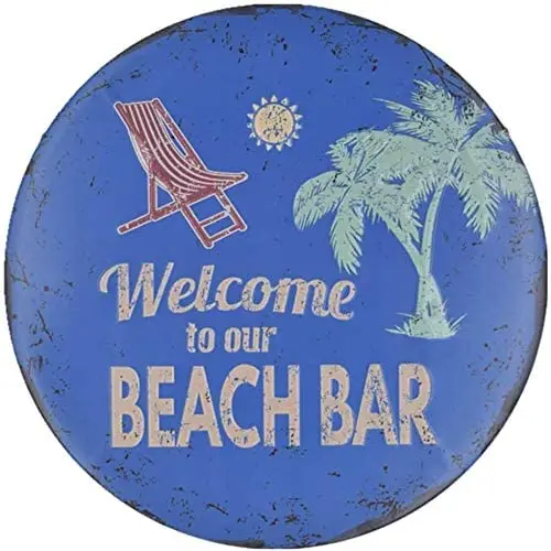 

Welcome to Beach Bar Circle Round Tin Sign Hanging Board 12 inch Diameter Wall Decoration