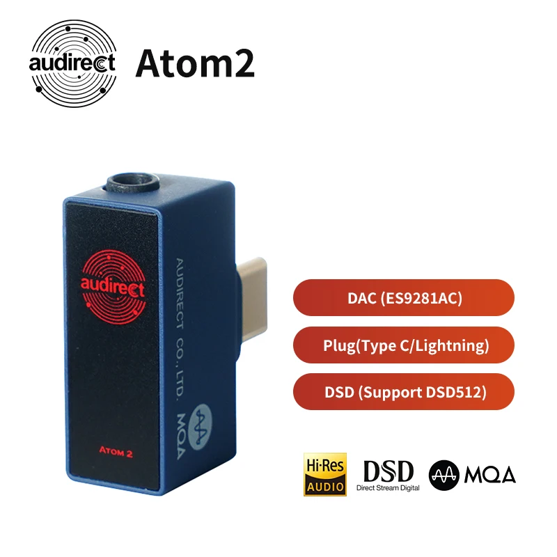 

Портативный усилитель Hilidac Audirect Atom2 MQA HiFi USB DAC/AMP ES9281AC DSD512 32 бит/768 кГц Type C/ Lightning Atom 2