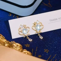 korean hot sale design cute fantasy heart earring for women exquisite micro inlaid blue rhinestone zircon stud earrings brincos
