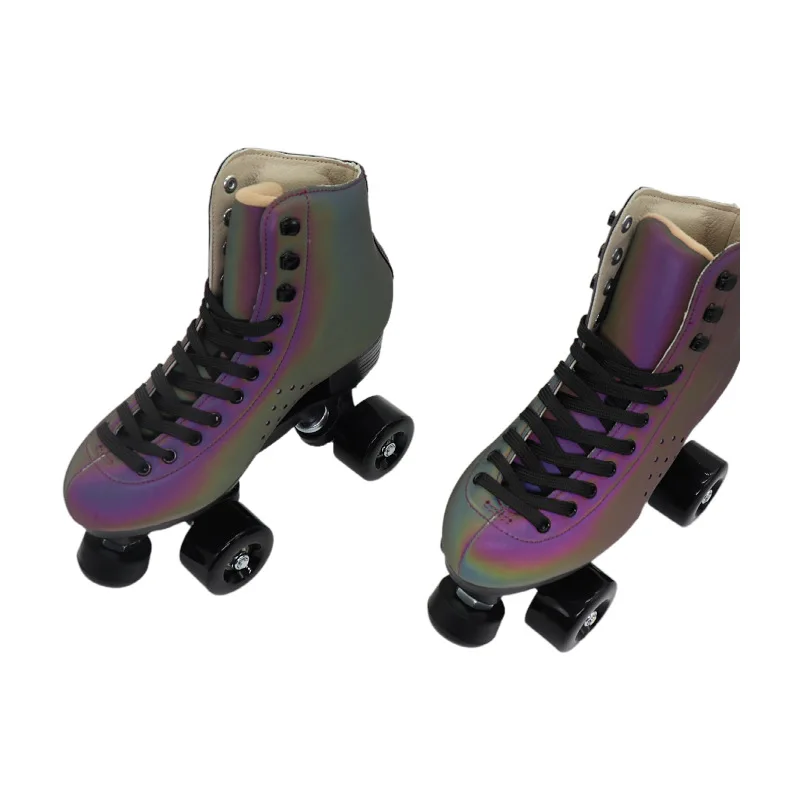 

Цветные лазерные фиолетовые двухрядные коньки pu четырехколесные пластиковые стальные коньки для мужчин и женщин Взрослые роликовые коньки