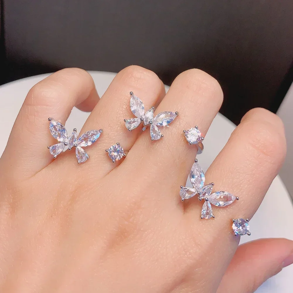 Изысканное серебро 925 пробы роскошное кольцо в форме бабочки открытое