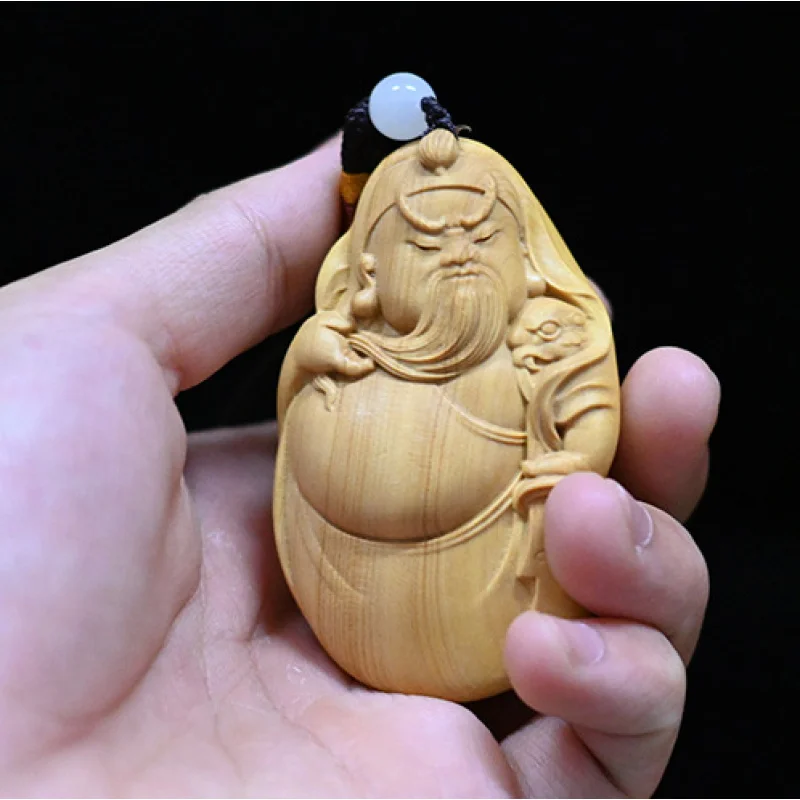 Бог войны и богатство Guan Gong Yu Ручные детали Buxus Microphylla Резьба по дереву Подвеска