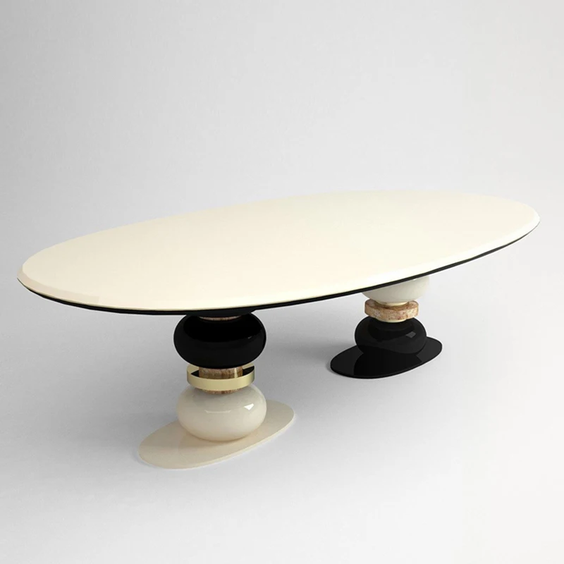 

Italian Oval Solid Wood Dining Table Light Luxury High-End Villa Living Room Art Coffee Table Modern Minimalist Design