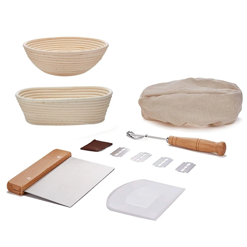 

Proofing Basket Round & Oval Set Of 2 Diameter 25 Cm Bread Proofing Basket With Dough Scraper Silicone & Baker's Knife