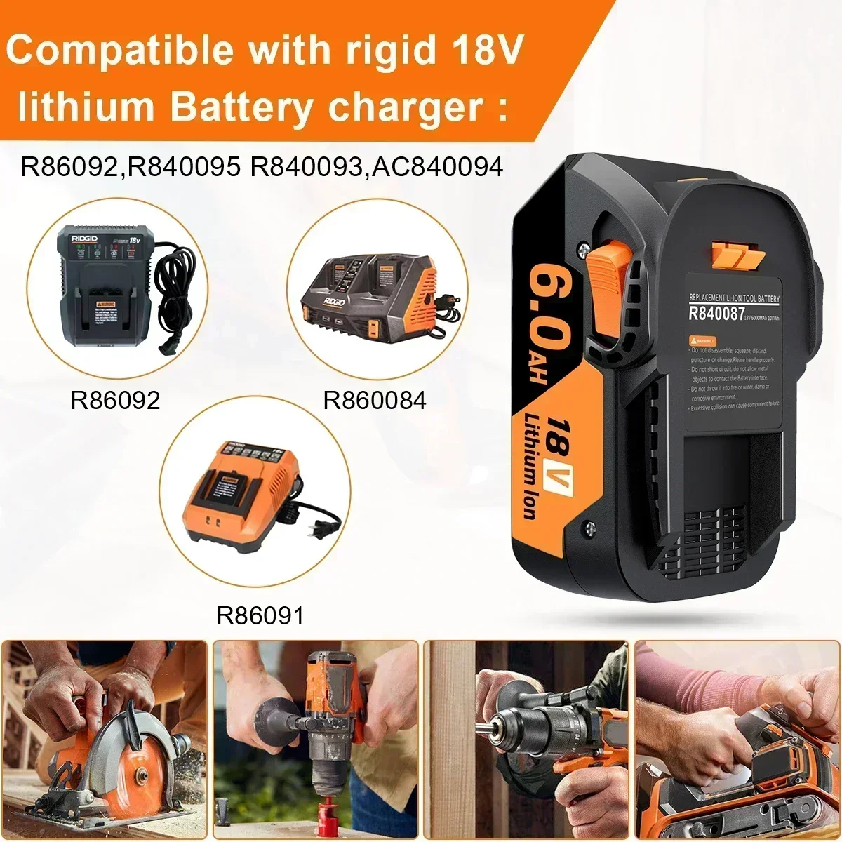 Р 840087 АК P 6000 мАч для литиевой батареи Ridgid 18 В R 840083 840085 840086 840089 Аккумуляторные