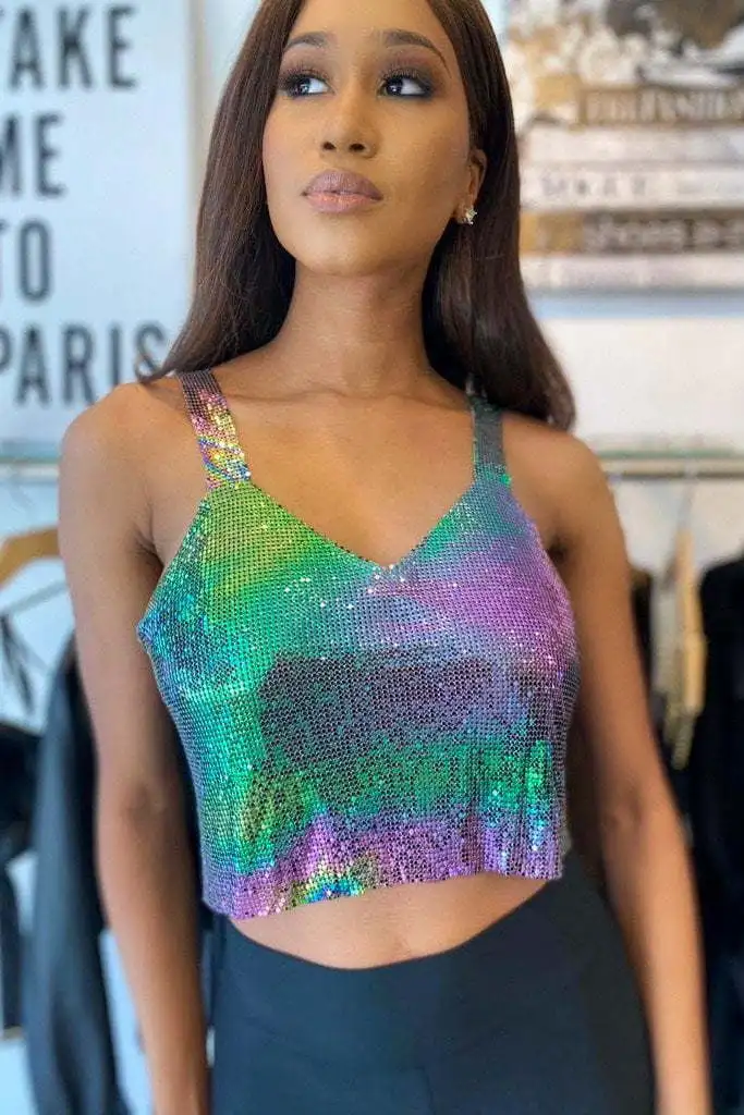 

Лето 2022, женский купальник, топ на бретельках с открытой спиной и блестками для ночного клуба