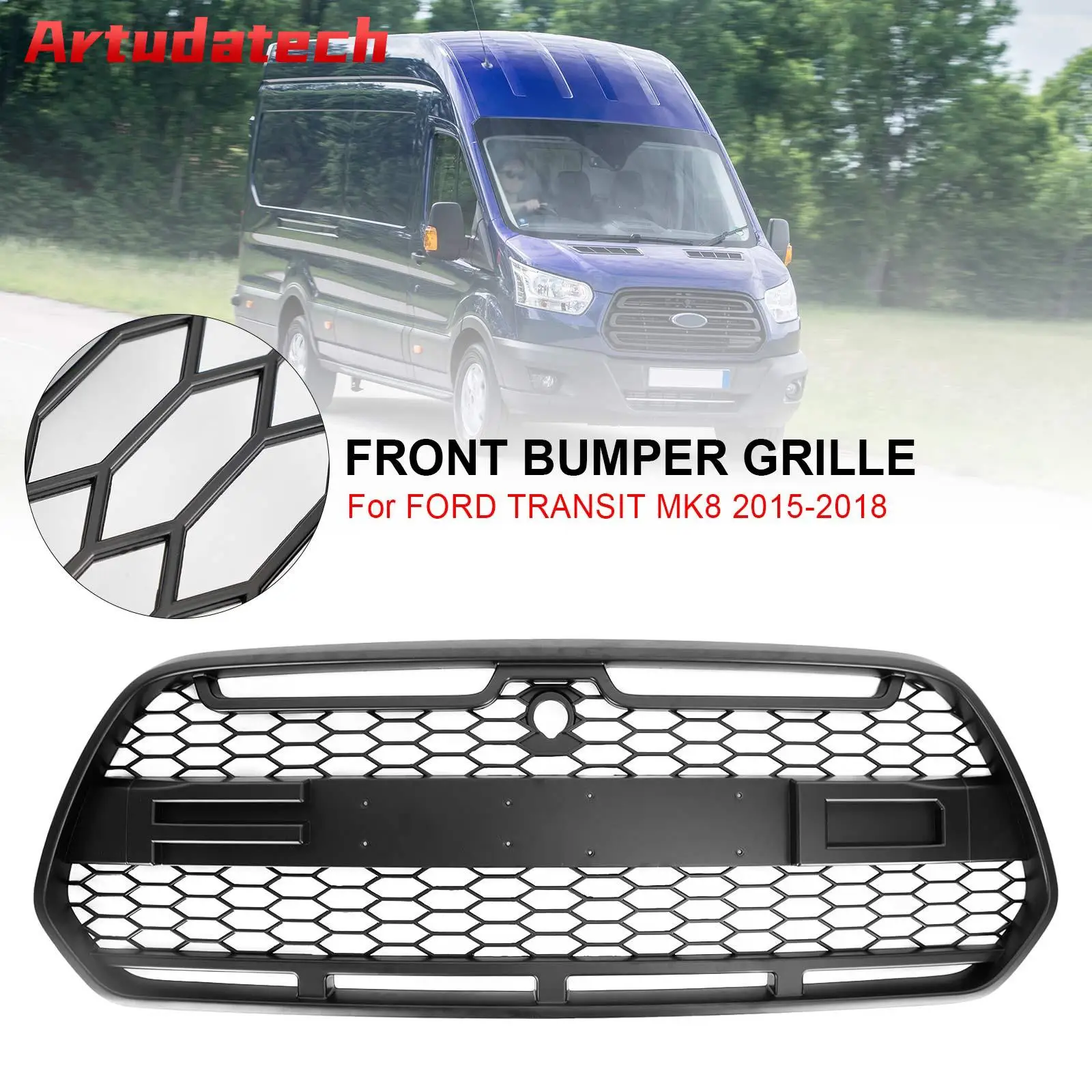 

Artudatech матовый черный Передний Бампер решетка гриль подходит для Ford Transit MK8 2015-2018 Raptor