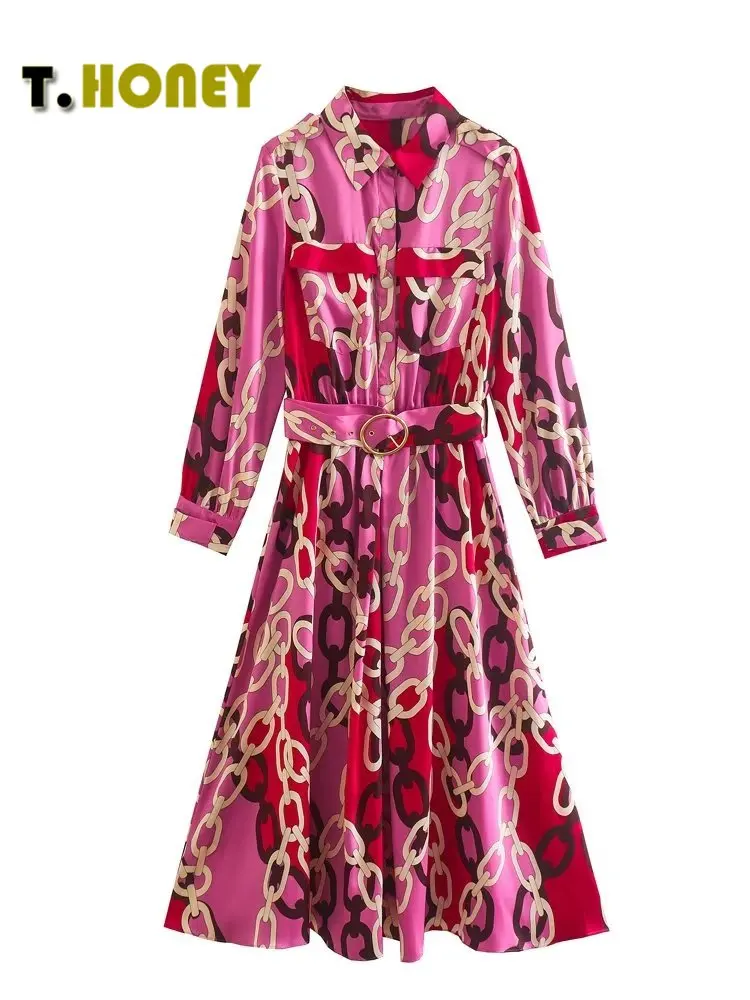 

TELLHONEY женское модное однобортное платье с воротником с лацканами женские платья с длинным рукавом с поясом трапециевидного силуэта с высок...