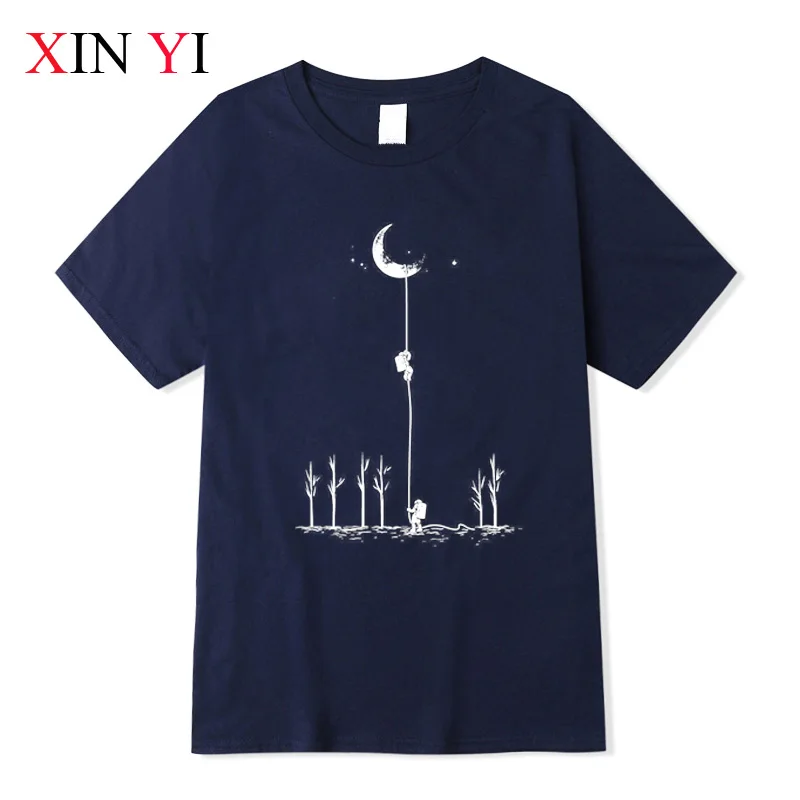 

XINYI Men's T-shirt Top Quality 100% Cotton Cool Funny Astronaut Print Casual Loose Men t Shirt o-neck t-shirt Men Tee Shirts