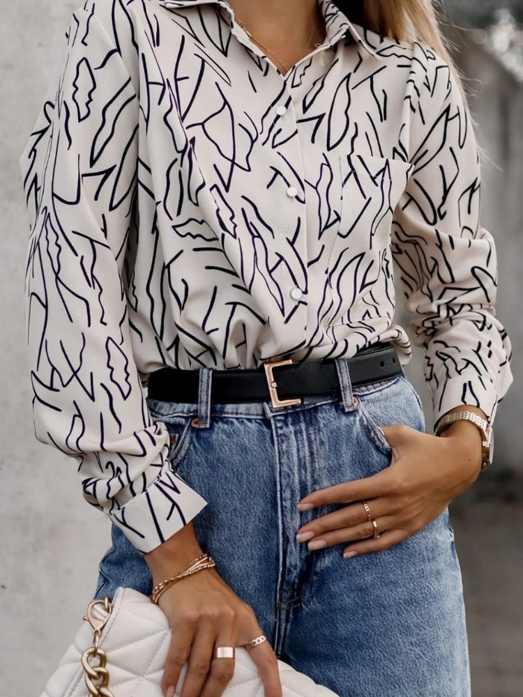 

Women Shirts Spring Autumn Office Lady Casual Fashion Chiffon Blouse Simplicity Fresh printing Lady Elegant Long Sleeve Tops New