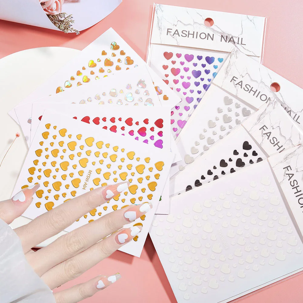 

1pcs Heart Love Design 3D Nail Sticker Laser Gold Silver Manicure Decoration 7 Colors Valentine's Day Self-Adhesive Nail Decals