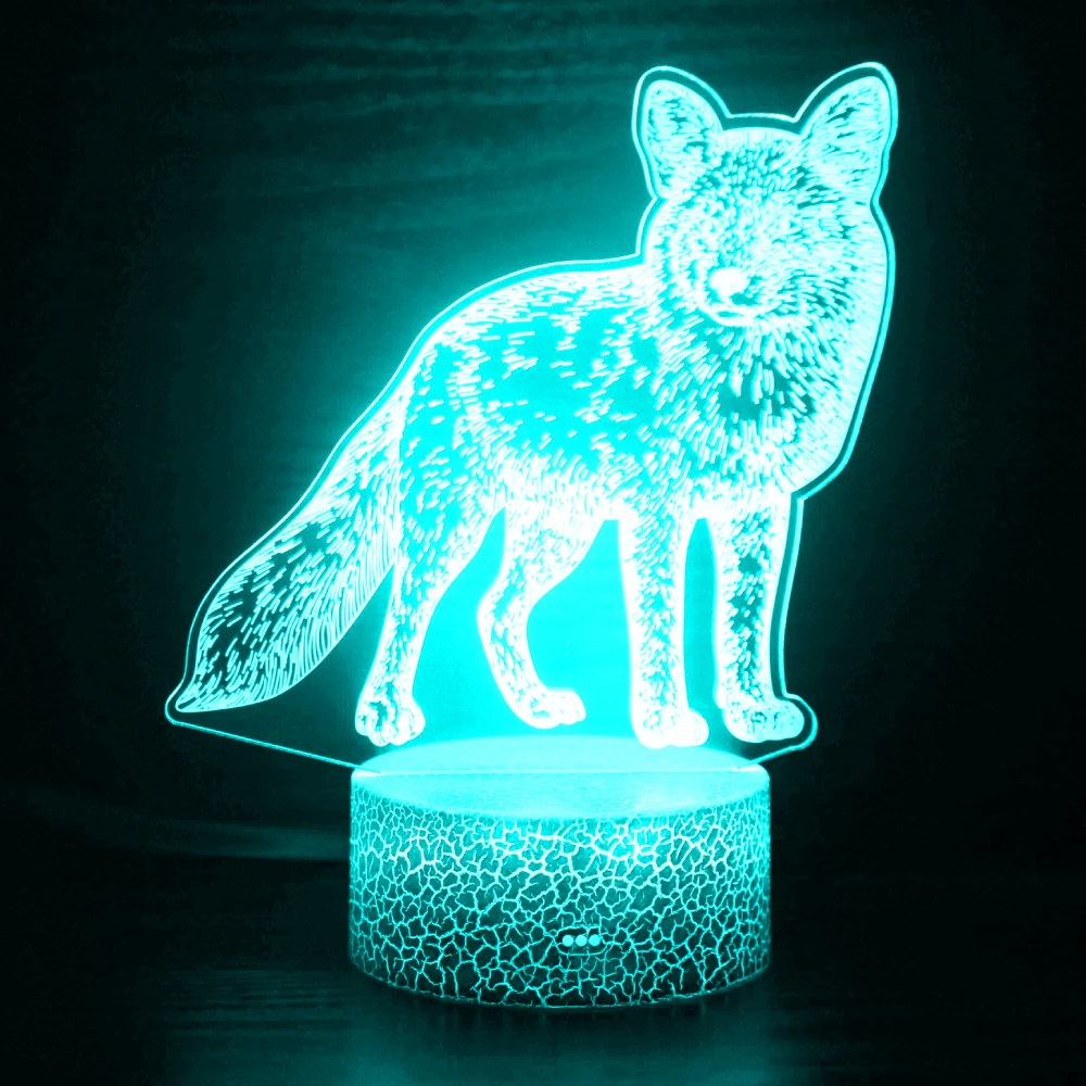 Ночник в виде животного волка для детей 3D иллюзия ночная лампа изменение цвета