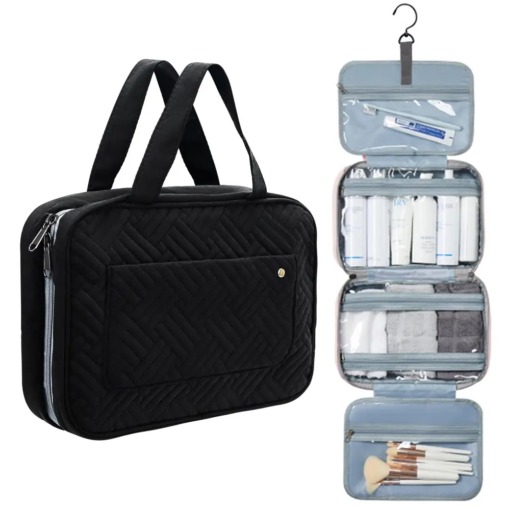 

Toiletry Bag for Women Men Large Travel Makeup Organizer with Hanging Hook Full Sized Cosmetic Bag, Black