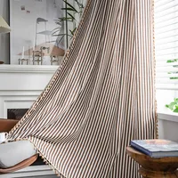 Curtains for Living Room Bedroom Kitchen Home Decoration Bay Window  Curtains American Style Coffee Color Striped Cotton Linen
