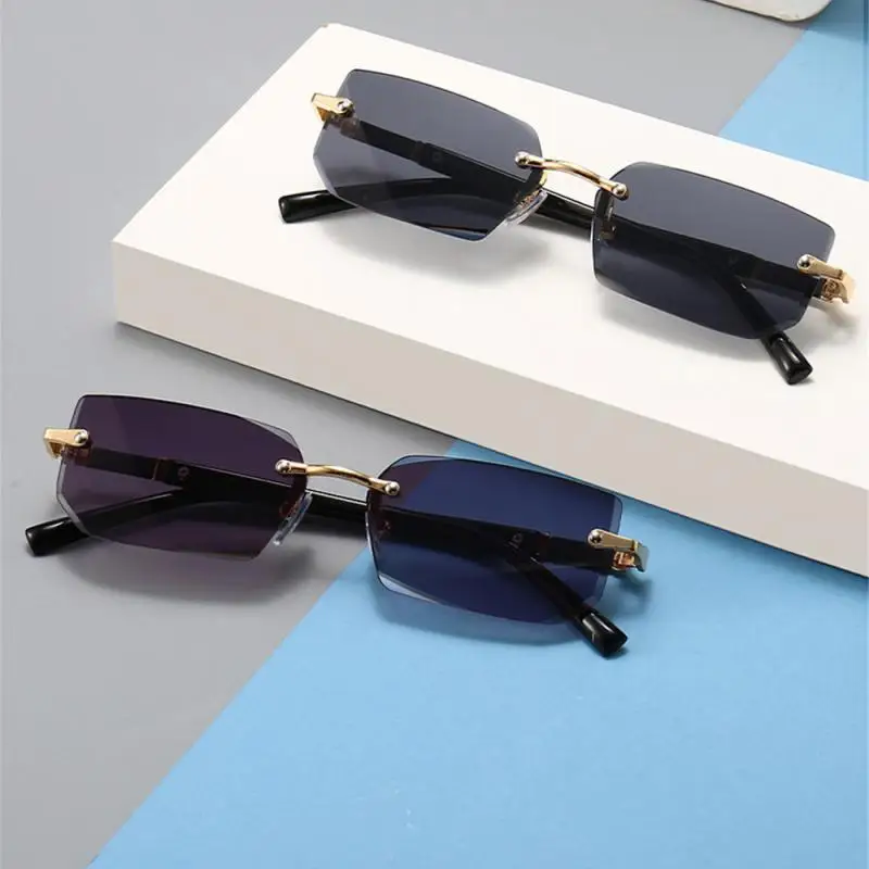 

Солнечные очки без оправы UV400 для мужчин и женщин, прямоугольной формы, без оправы, с градиентными линзами, в стиле панк