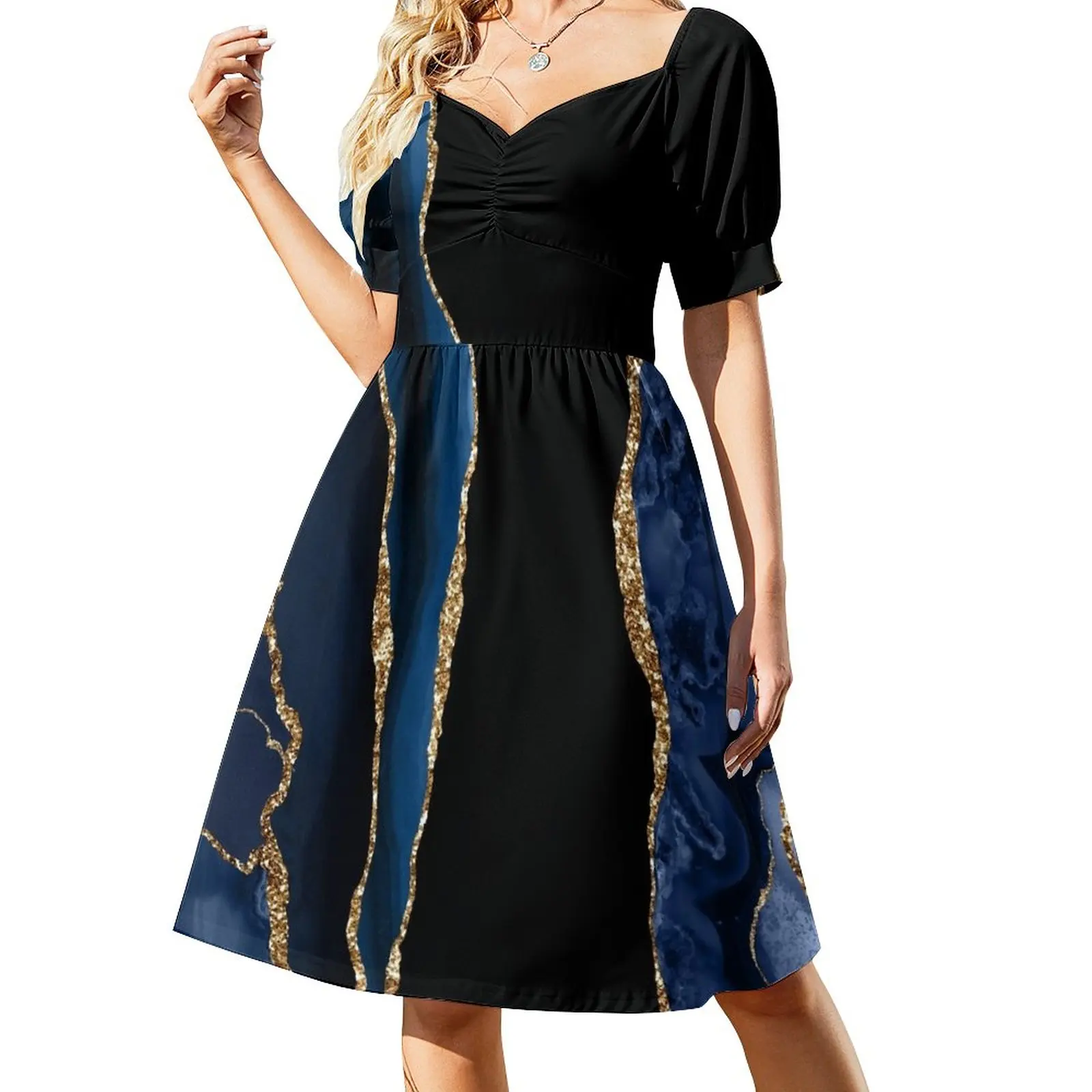 Элегантное платье с абстрактным синим и золотым современным геодовым агатом