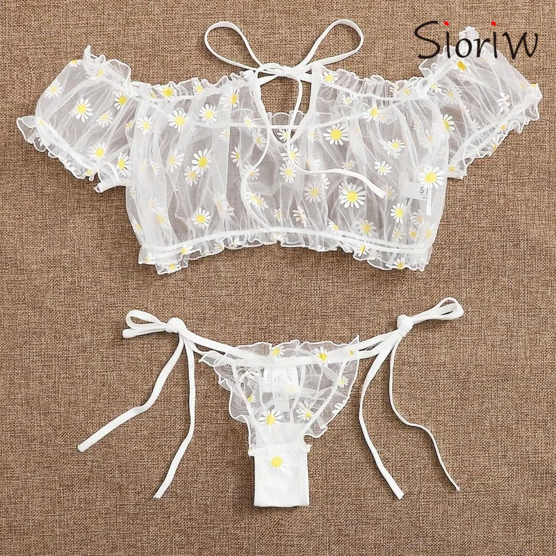 

Сексуальная одежда для взрослых, женский сексуальный цветочный кружевной сетчатый прозрачный бюстгальтер, стринги, нижнее белье, сорочки д...