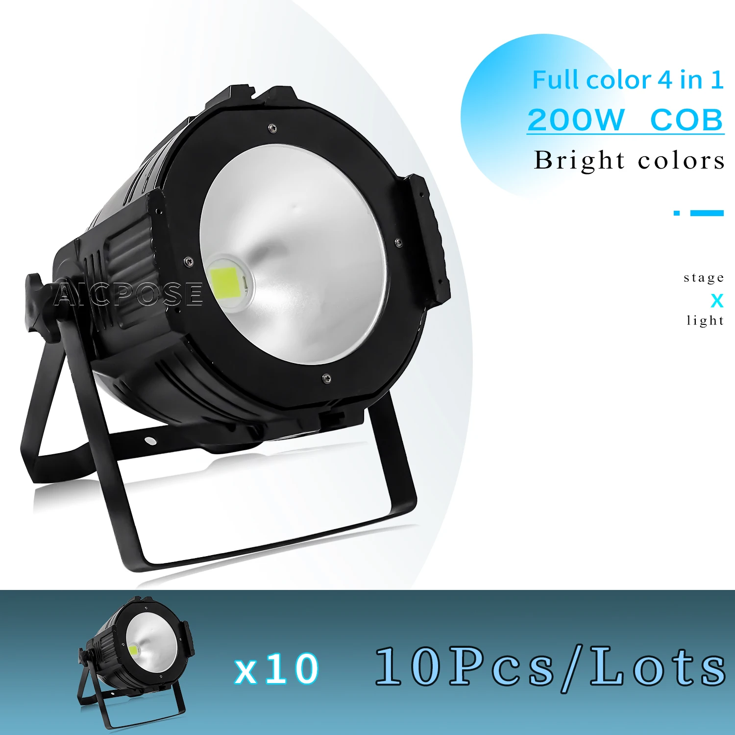 

10Pcs/Lots 200W COB Audience Light Cool White White Stage Lighting RGBW 4 in 1 Aluminum Stage Spotlight for DJ Disco Theatre