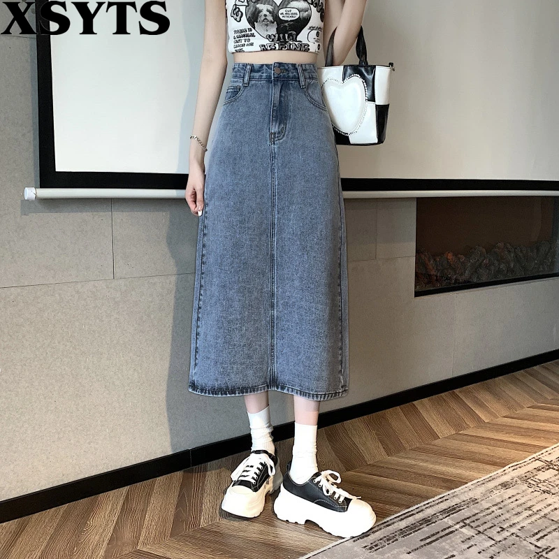 

Long Jean Skirts for Womens 2022 Female A-line Denim Skirt With slits Thin Hips Mid-length Skirt Korean Fashion Ladies Clothes