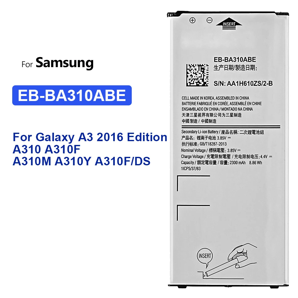 

Polymer Li-ion Battery 2300mAh For Samsung GALAXY A3 2016 Edition A310 SM A310F A3100 EB BA310ABE Battery EB-BA310ABE