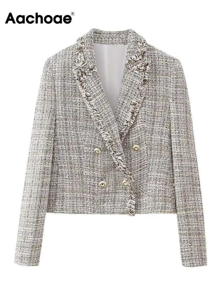 

Женский твидовый блейзер с отложным воротником и длинным рукавом