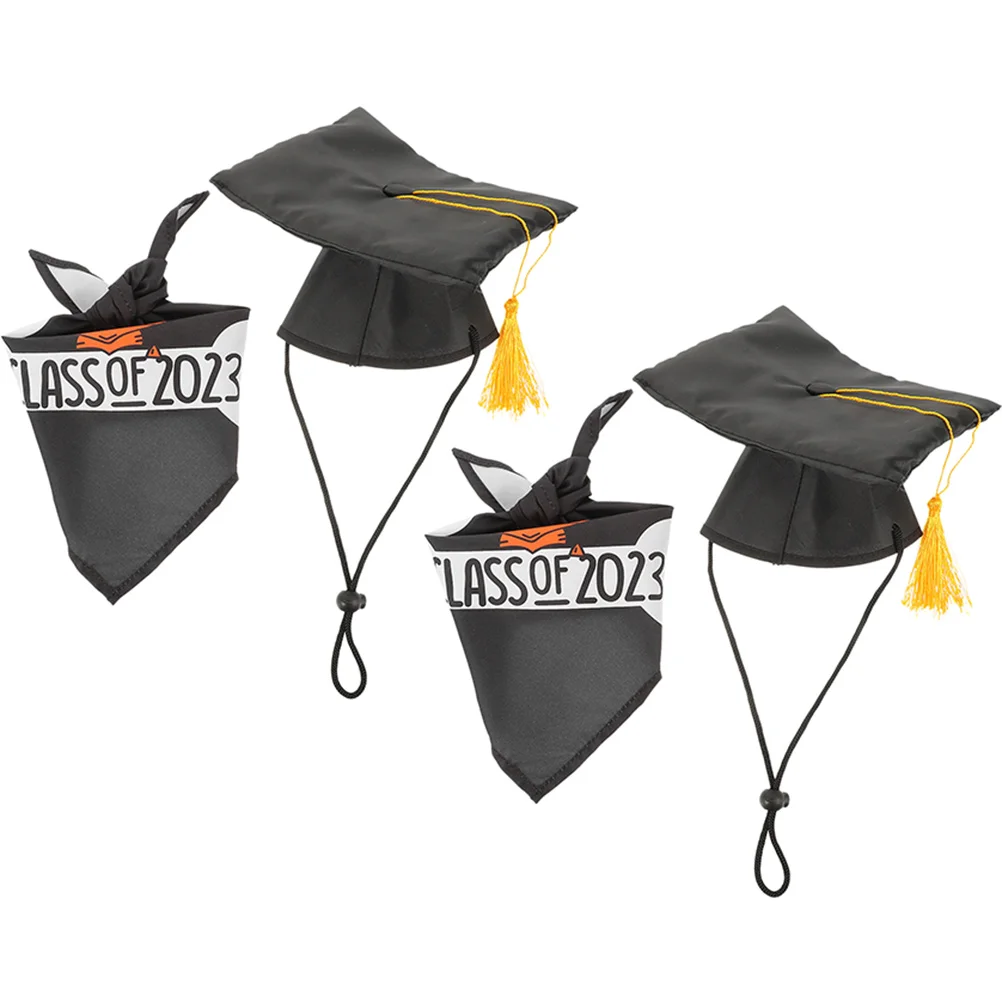 

2 Sets of Dog Graduation Cap with Tassel Pet Graduation 2023 Bandana Bib Decor