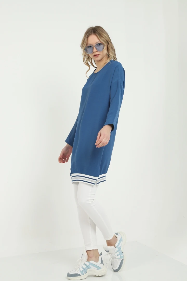 

Saks Blue Ribbon Detail Tunic new season plus size long-sleeve casual cutout women's top clothing