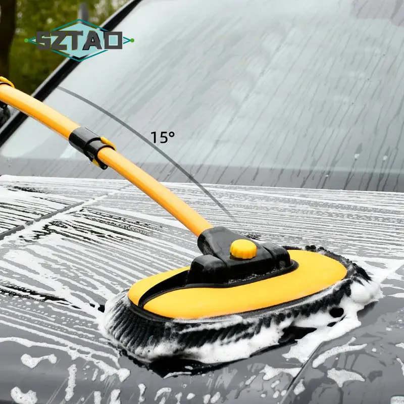 New Car Cleaning Brush 15 Degree Bend Car Wash Brush Telescoping Long Handle Cleaning Mop Chenille Broom Auto Accessories