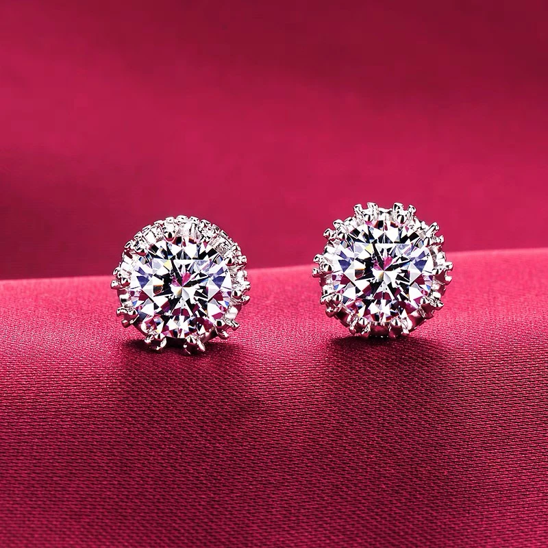 

Real 925 Sterling Silver Earrings 18K White Gold Crystal Zircon Stud Earrings Women Simple Fashion Wedding Jewelry Accessories