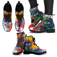 ELVISWORDS Trendy Art Graffiti Design Boots Winter 2022 Thick Heel PlatfoAnkle Brm Shoes Woman Slip on Round Toe Fashion Boots