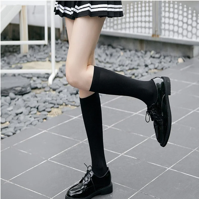 

Japanese Women Solid Color Velvet Nylon Calf Socks Female Spring Autumn Fashion Sweet High Tube Socks Black White Students Socks