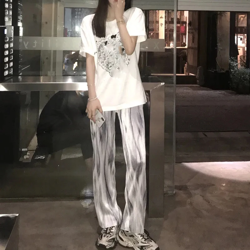 

Брюки Lucyever женские плиссированные с поясом на резинке, повседневные штаны с широкими штанинами, тонкие крутые ледяные шелковые в стиле Харадзюку, лето 2022